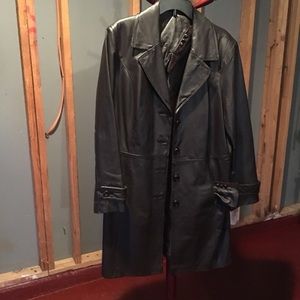 Brown 100% full length leather jacket